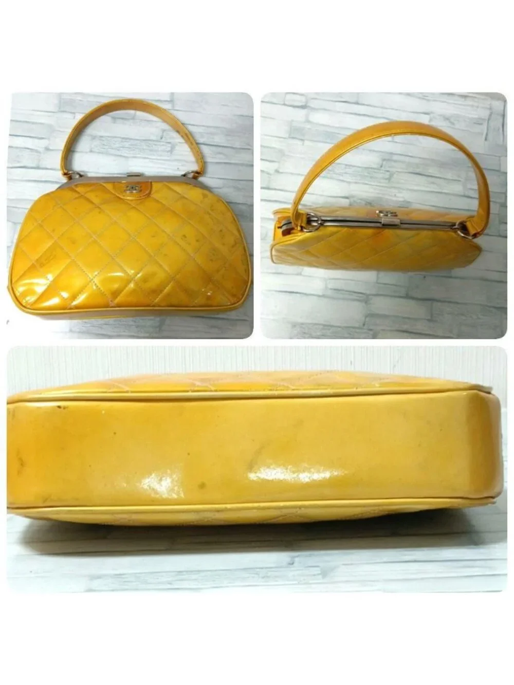 ★SOLD★ Chanel Quilted Handbag Enamel Yellow Kiss Lock Silver - Picture 4 of 10